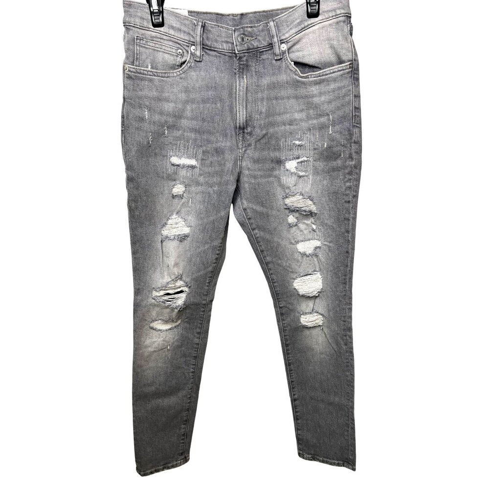 H&M Mens Distressed Grey Skinny Jeans  Cotton/Elastane Size 32/32